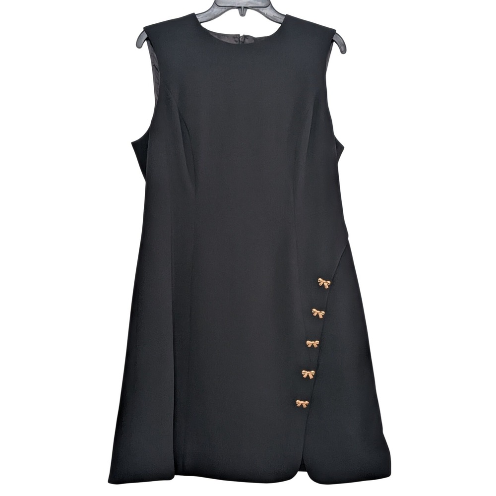 Alex Marie Womens Black Crepe Sleeveless Shift Dress Gold Bows Size 12 NWT
